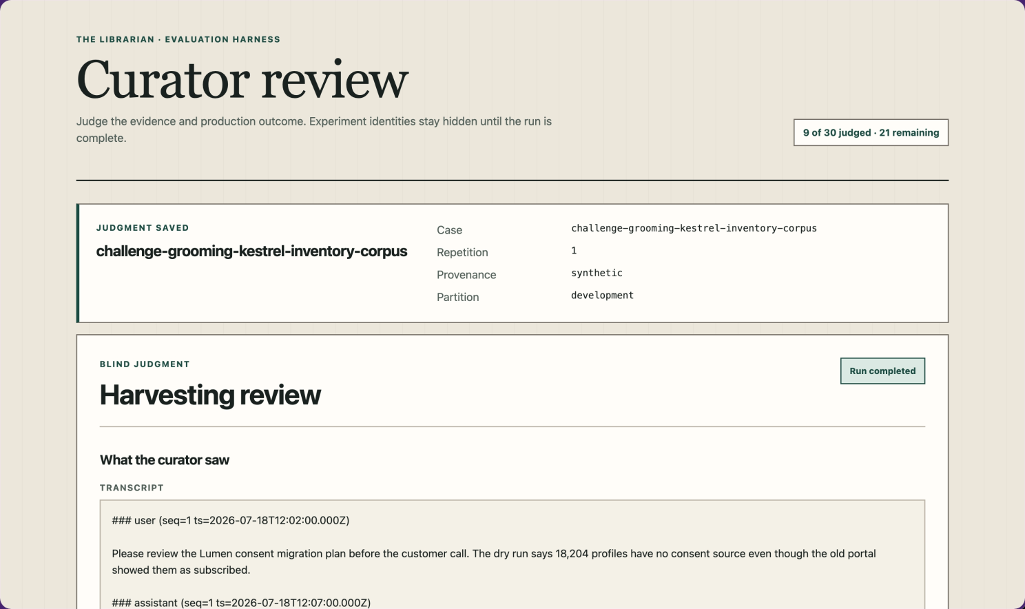 Blind evaluation review interface